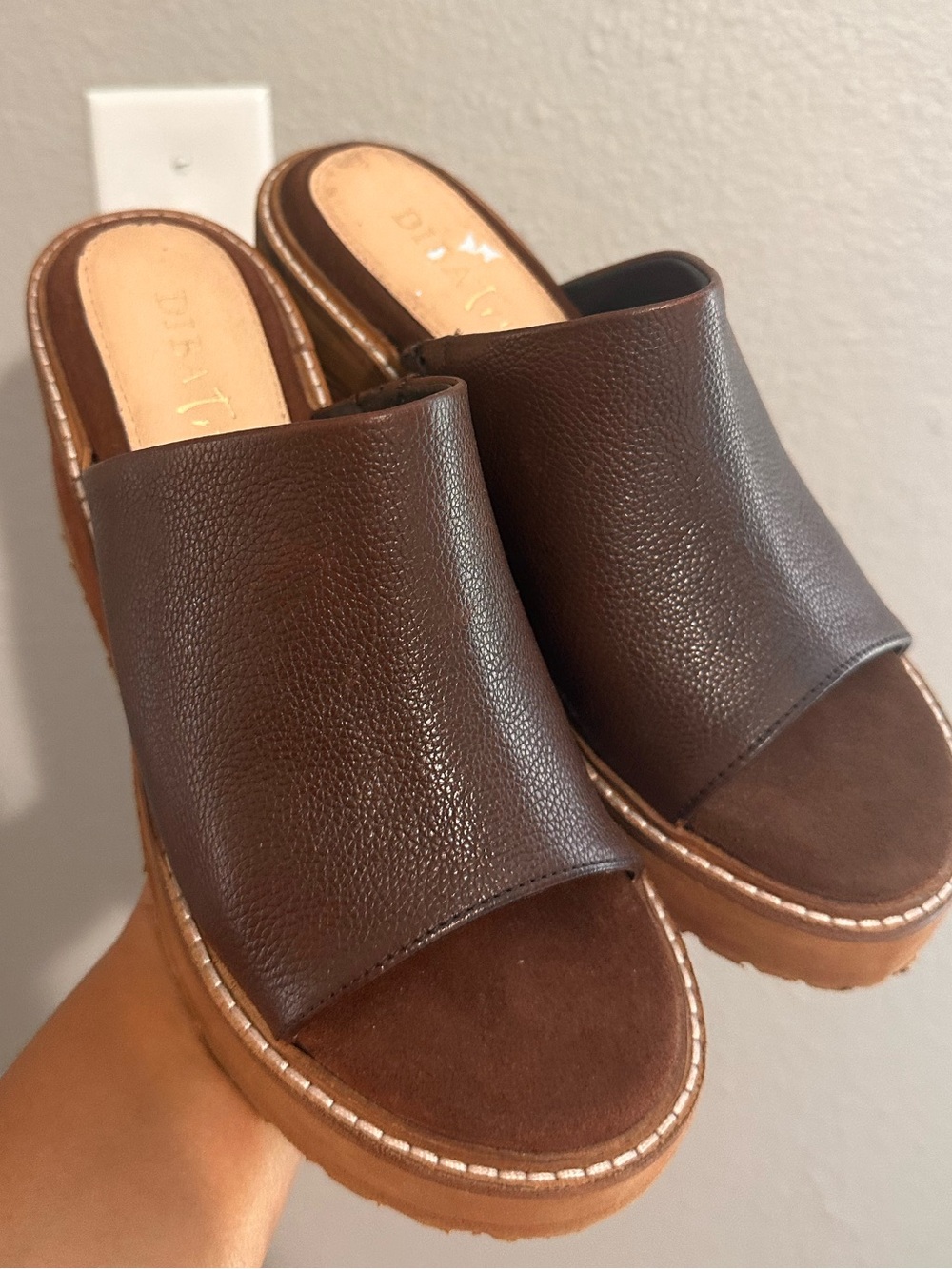 Diba True Leather Platform Slide Mules in Dark Chocolate Minimalist Brown